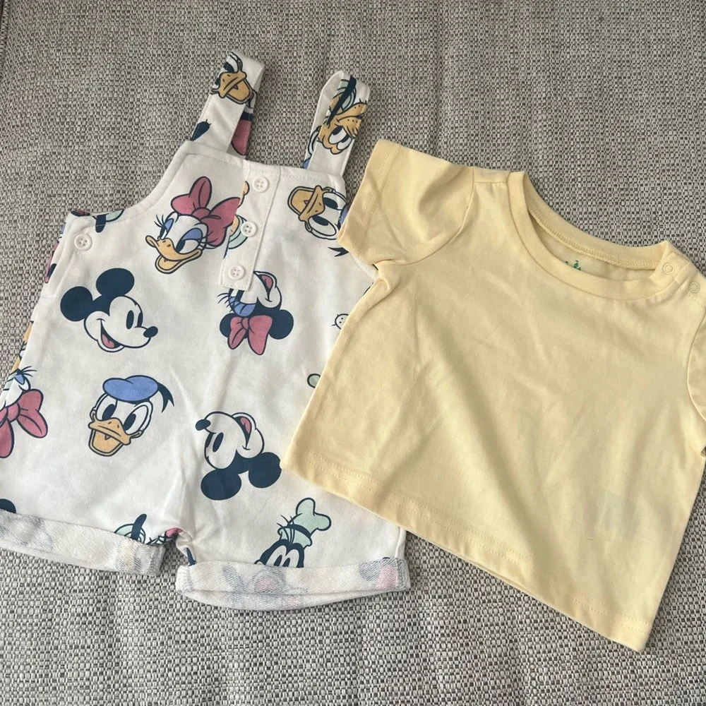 Disney Baby Mickey & Friends Shortall Overall Romper Outfit Set 3-6M